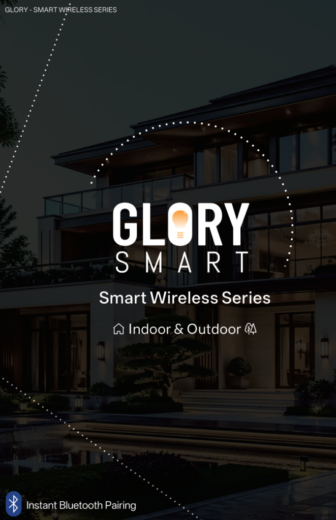 Commercial-grade Glorysmart smart dimming system with custom 2.4G RF remote and App Store app, demonstrating stable LED power supply and intelligent light management.